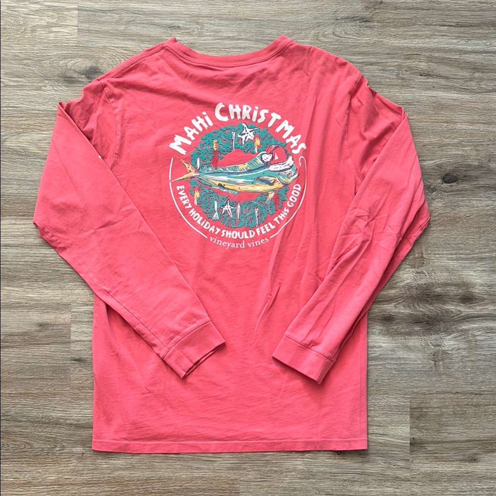 Vineyard Vines “Mahi Christmas” Coral Long Sleeve Tee